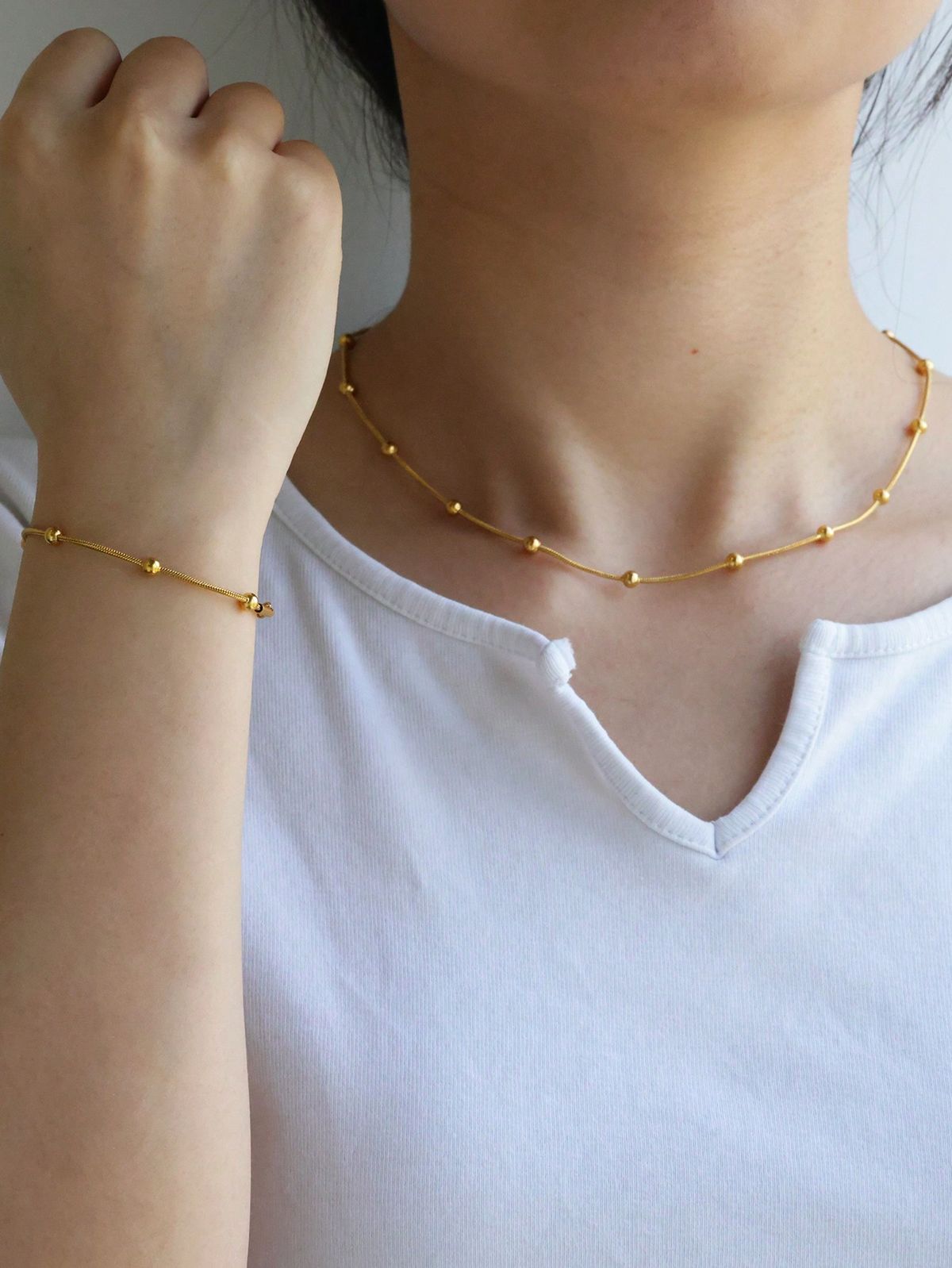 Minimalist Beaded Stainless Steel Chain Necklace – Unisex Fashion Jewelry 2025