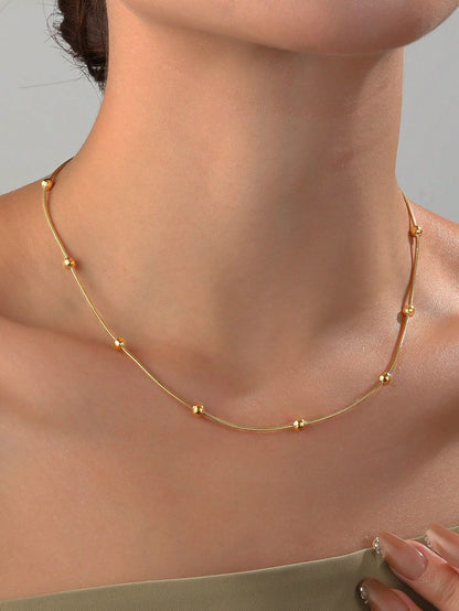 Minimalist Beaded Stainless Steel Chain Necklace – Unisex Fashion Jewelry 2025